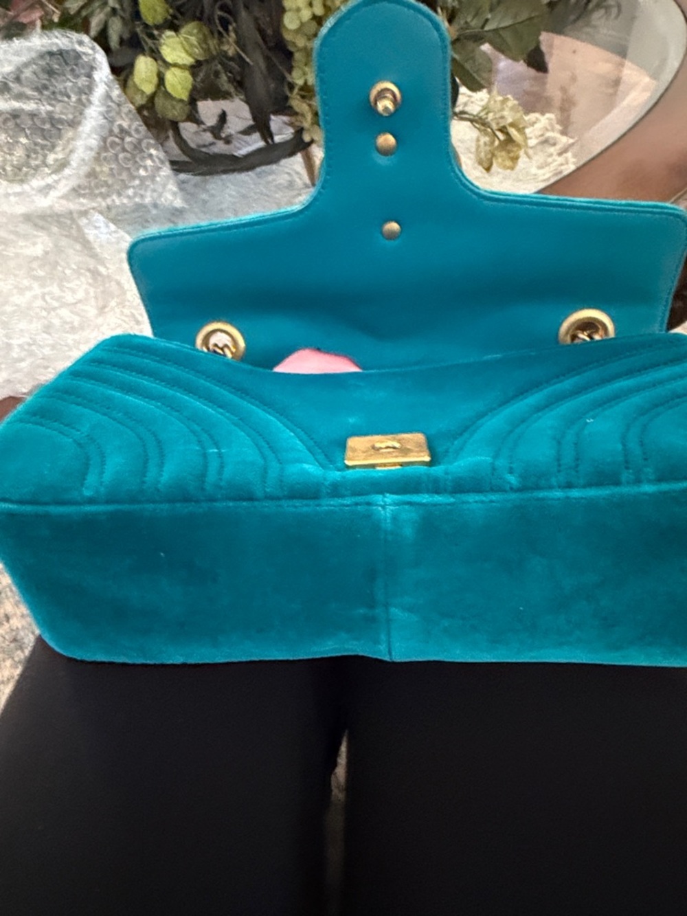 Gucci Teal Velvet GG Marmont Shoulder Bag with Gold Hardware - Picture 8 of 10